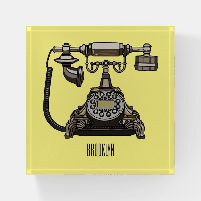 Telephone cartoon illustration paperweight (Front)