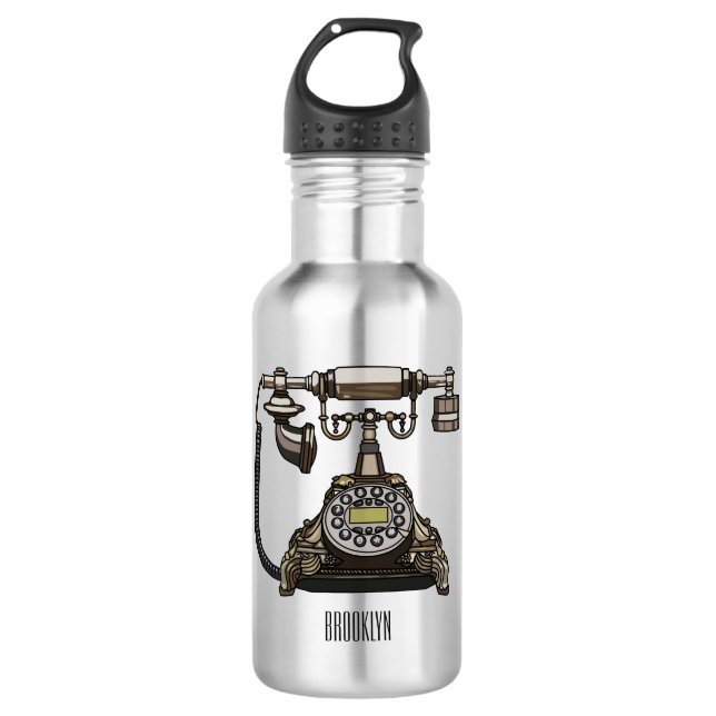 Telephone cartoon illustration stainless steel water bottle (Front)