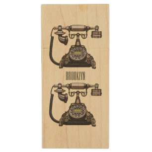 Telephone cartoon illustration wood flash drive