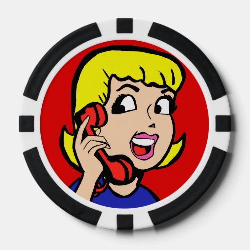 Telephone Girl Comic Strip Poker Chip