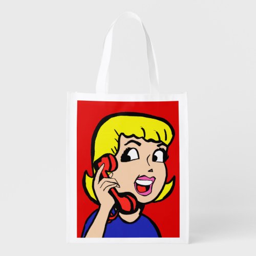 Telephone Girl Comic Strip Reusable Grocery Bag
