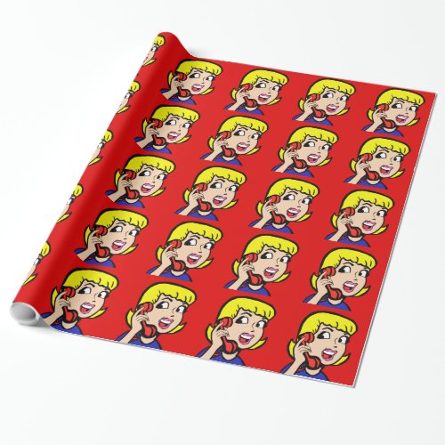 Telephone Girl Comic Strip Wrapping Paper