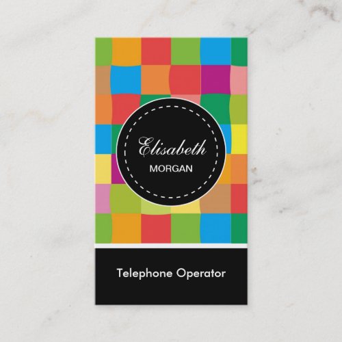 Telephone Operator_ Colorful Sqaure Pattern Business Card