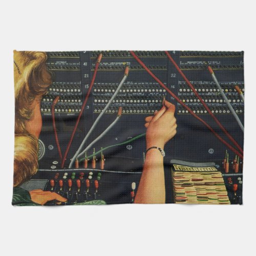 Telephone Switchboard Operator Vintage Business Kitchen Towel