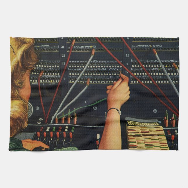 Telephone Switchboard Operator, Vintage Business Kitchen Towel (Horizontal)