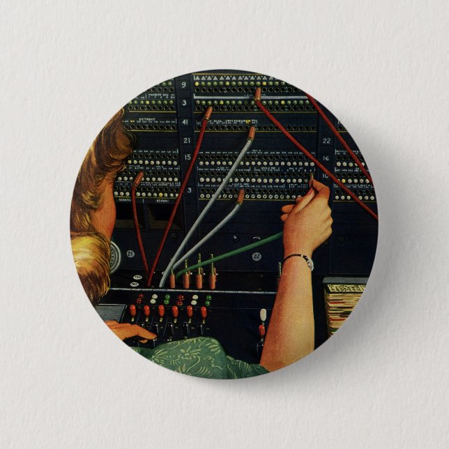 Telephone Switchboard Operator, Vintage Business Pinback Button (Front)
