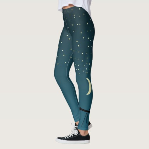 Telescope and Night Sky Astronomy Themed Graphic Leggings