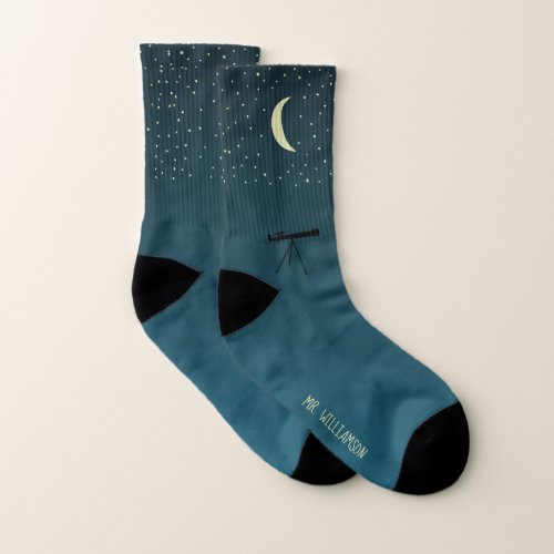 Telescope and Night Sky Astronomy Themed Socks