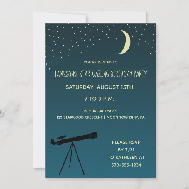 Telescope, Astronomy Themed Birthday Party Invitation (Front)