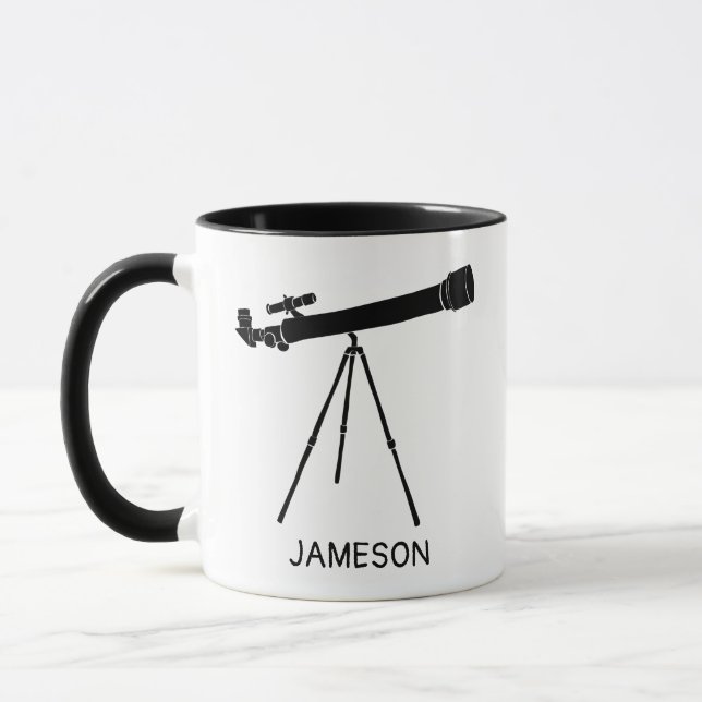 Telescope Graphic Black and White Personalized Mug (Left)