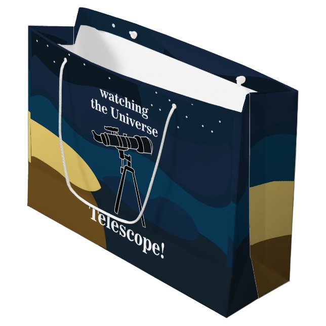 Telescope Night Sky Astronomy Stargazer Birthday Large Gift Bag (Front Angled)