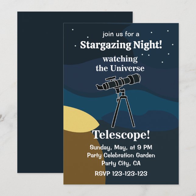 Telescope Night Sky Astronomy Stargazing Party Invitation (Front/Back)