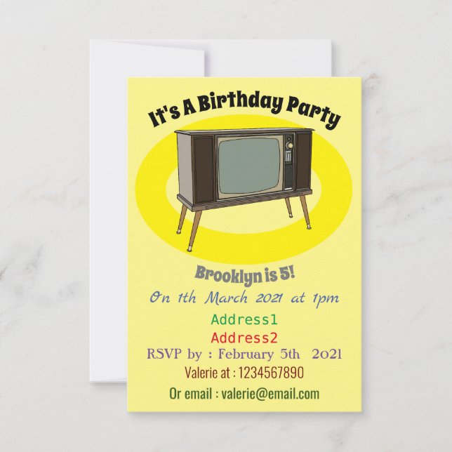 Television cartoon illustration invitation (Front)