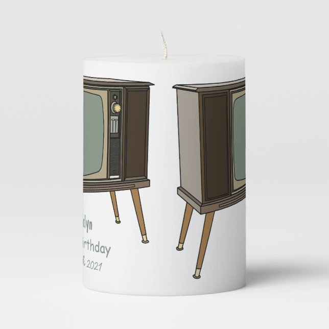 Television cartoon illustration pillar candle (Front)