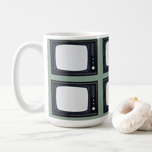 Television Old Classic Retro TV Pattern Coffee Mug (With Donut)