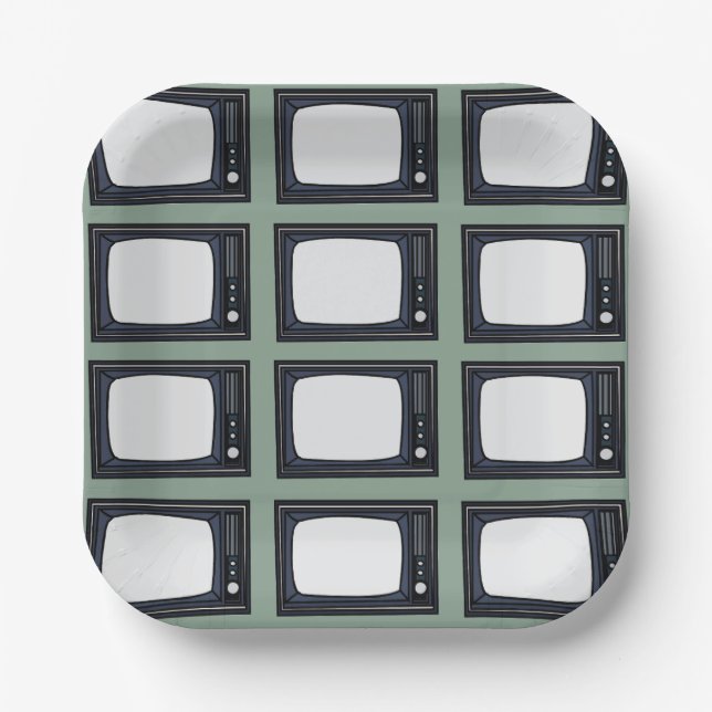 Television Old Classic Retro TV Pattern Party Paper Plates (Front)
