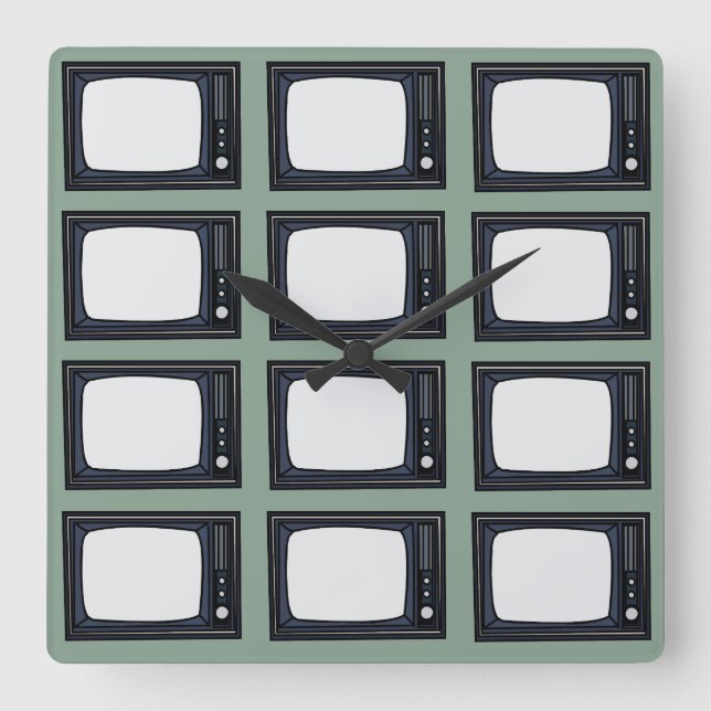 Television Old Classic Retro TV Pattern Square Wall Clock (Front)