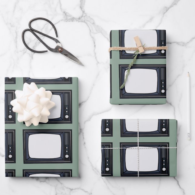 Television Old Classic Retro TV Pattern Wrapping Paper Sheets (Front)