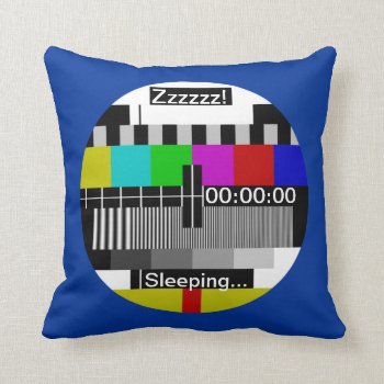 Television - Tv Stand By Test Card Throw Pillow by GrooveMaster at Zazzle