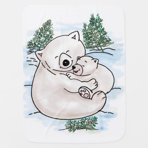 Tell Baby Mama Polar Bear Hugging Baby Baby Blanket