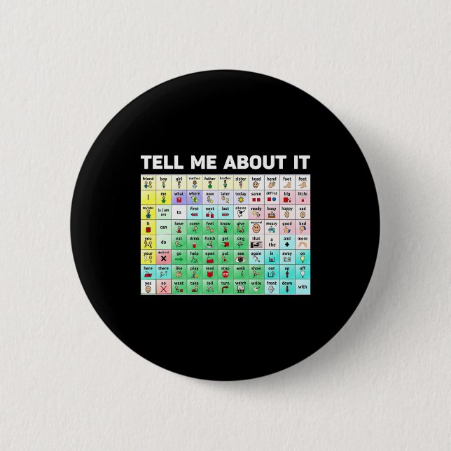 Tell Me About It Speech Language Pathology AAC Spe Button (Front)