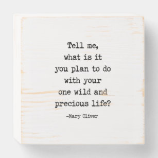 Tell Me What Is It You Plan, Mary Oliver Quote Wooden Box Sign