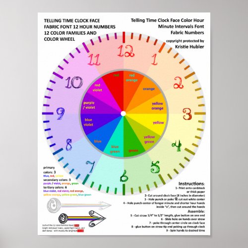 Tell Time Color Fabric Font Number Clock Printable Poster