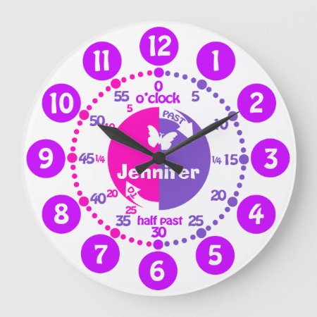 Tell Time Girls Pink Purple Name Learning Clock