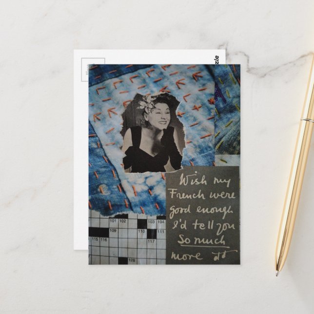 Tell You So Much Vintage Woman Textures Collage Postcard (Front/Back In Situ)