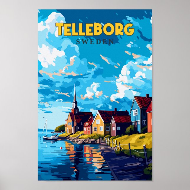 Telleborg Sweden Travel Art Vintage Illustration  Poster (Front)