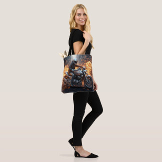 Tells a story of speed, fire, roses and freedom tote bag