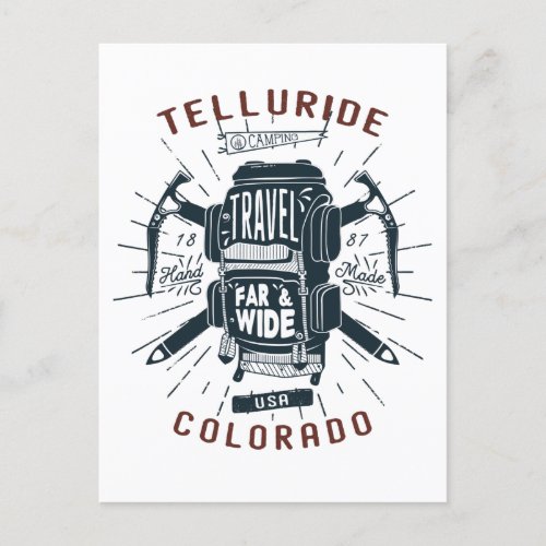 Telluride Colorado Backpack Gear Retro Travel Postcard