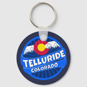Telluride Colorado flag burst round keychain