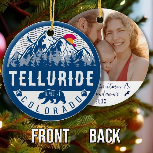 Telluride Colorado Flag First Christmas Mountains Ceramic Ornament