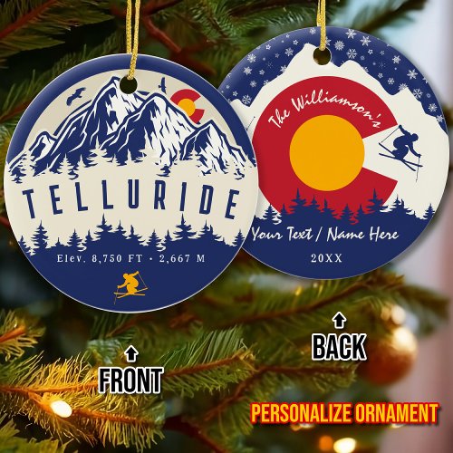 Telluride Colorado Flag Mountain Ski Souvenir Ceramic Ornament