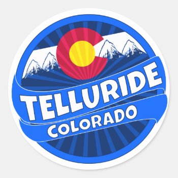 Telluride Colorado Flag Mountains Burst Sticker by ColoradoCreativity at Zazzle