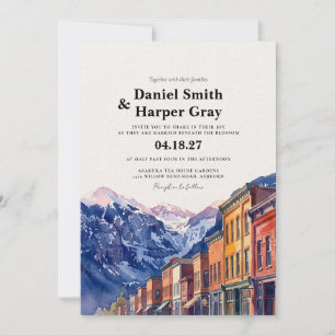 Telluride Colorado Mountain Watercolor Wedding Invitation