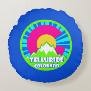 Telluride Colorado neon mountains round pillow