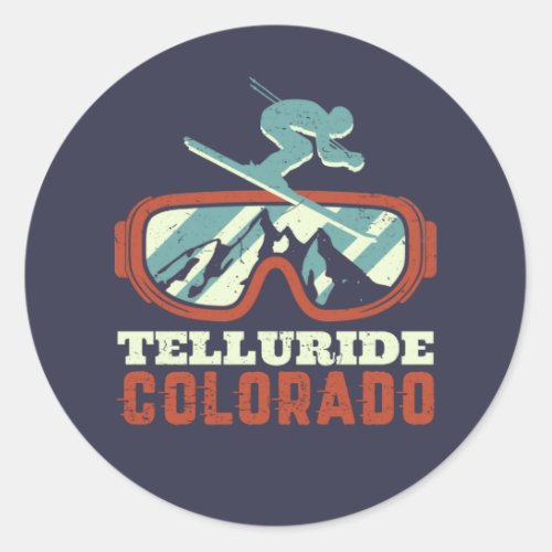 Telluride Colorado Retro Skiing Snowboarding Classic Round Sticker