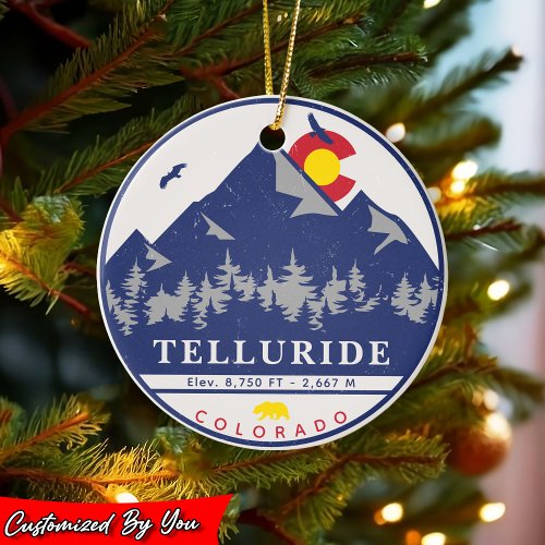 Telluride Colorado Retro Sunset Ski Souvenirs Ceramic Ornament