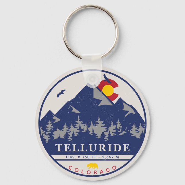 Telluride Colorado Retro Sunset Ski Souvenirs Keychain (Front)