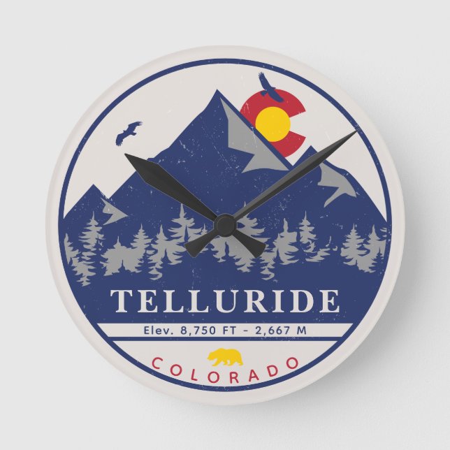 Telluride Colorado Retro Sunset Ski Souvenirs Round Clock (Front)