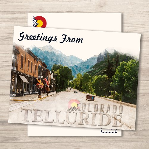  Telluride Colorado Ski Mountains Watercolor Postcard