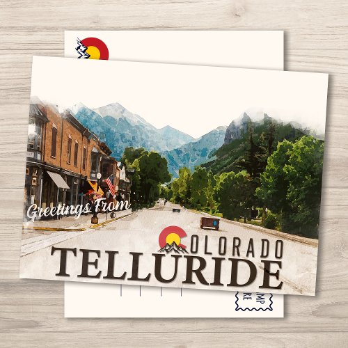  Telluride Colorado Ski Mountains Watercolor Postcard