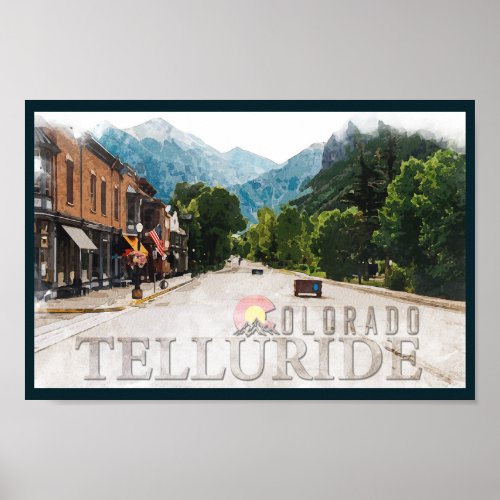  Telluride Colorado Ski Mountains Watercolor Poster