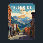 Telluride Colorado Travel Art Vintage Magnet<br><div class="desc">Telluride retro vector travel design in an emblem style. Telluride,  a former Victorian mining town in Colorado’s Rocky Mountains,  is set in a box canyon amid forested peaks at the base of a popular ski-and-golf resort.</div>