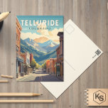 Telluride Colorado Travel Art Vintage Postcard<br><div class="desc">Telluride retro vector travel design in an emblem style. Telluride,  a former Victorian mining town in Colorado’s Rocky Mountains,  is set in a box canyon amid forested peaks at the base of a popular ski-and-golf resort.</div>