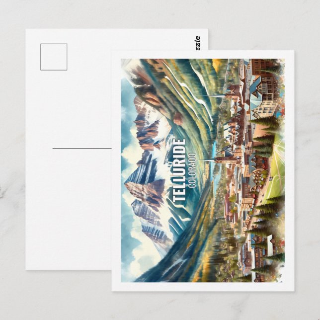 Telluride Colorado USA Famous Place watercolor Postcard (Front/Back)