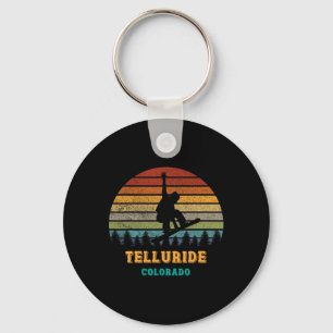 Telluride Colorado Vintage Sunset Snowboarding Sno Keychain