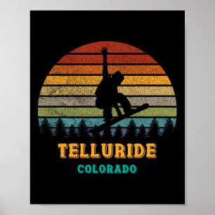 Telluride Colorado Vintage Sunset Snowboarding Sno Poster